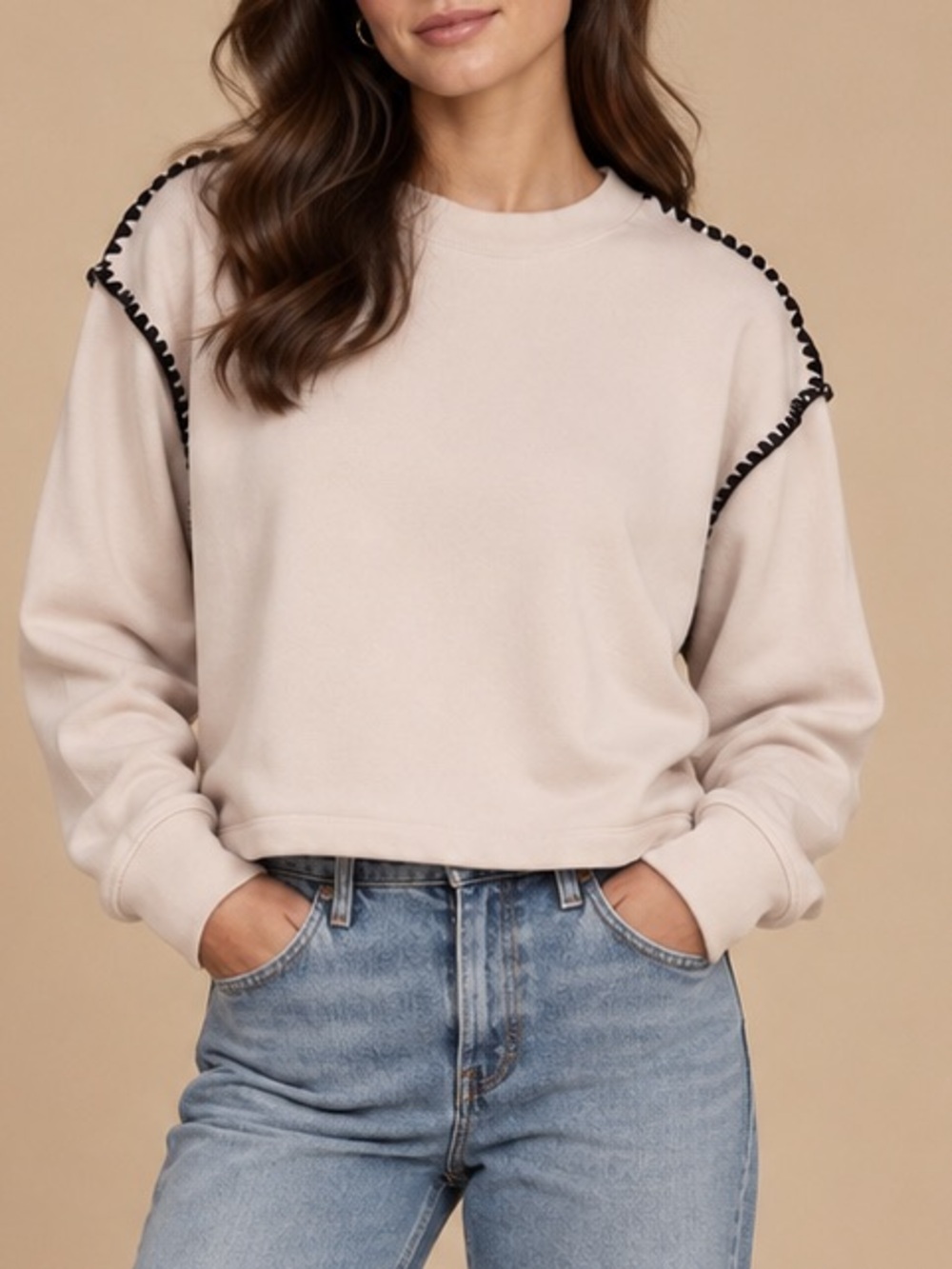 Rag & Bone Vintage Terry Blanket Stitch Crewneck Sweatshirt in Chalk (Size M)